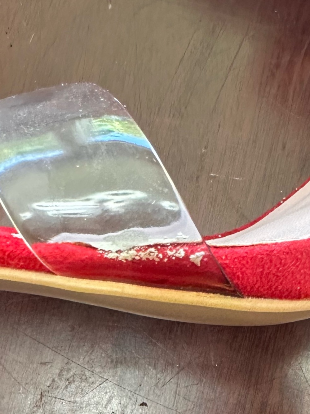 Red Women's Pointed Toe Heels with Clear Strap - Picture 6 of 8
